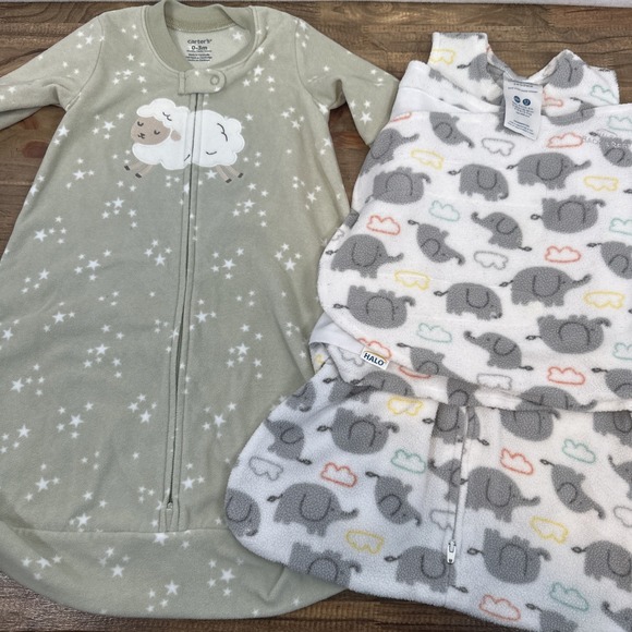 2 Halo and Carter's Sleep Sacks Swaddle 0-3M - Picture 1 of 7